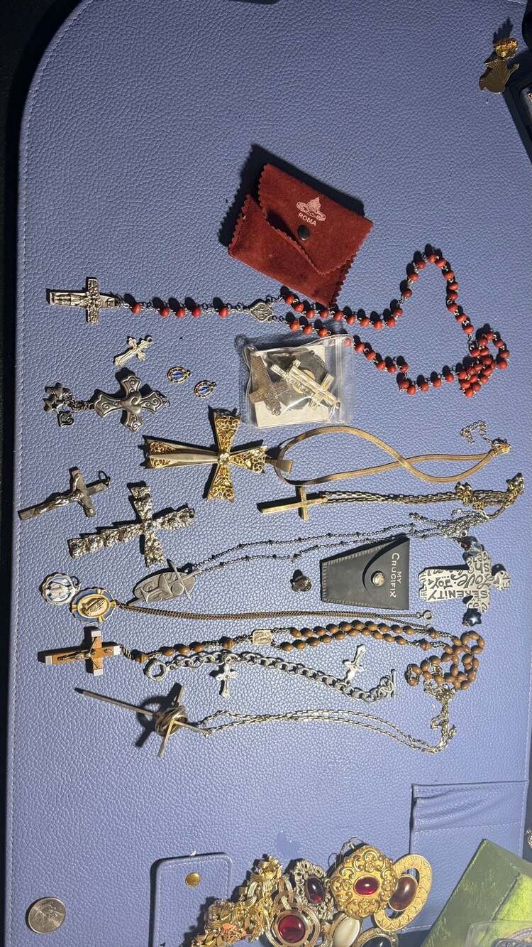Vintage Catholic Religious Jewelry Lot - Rosaries, Crucifix Pendants, and Medals